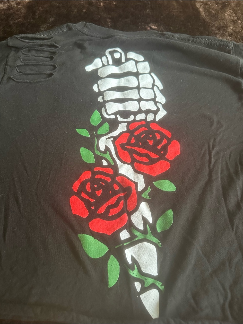 Black Crop Top with Red Rose & Bone Graphic